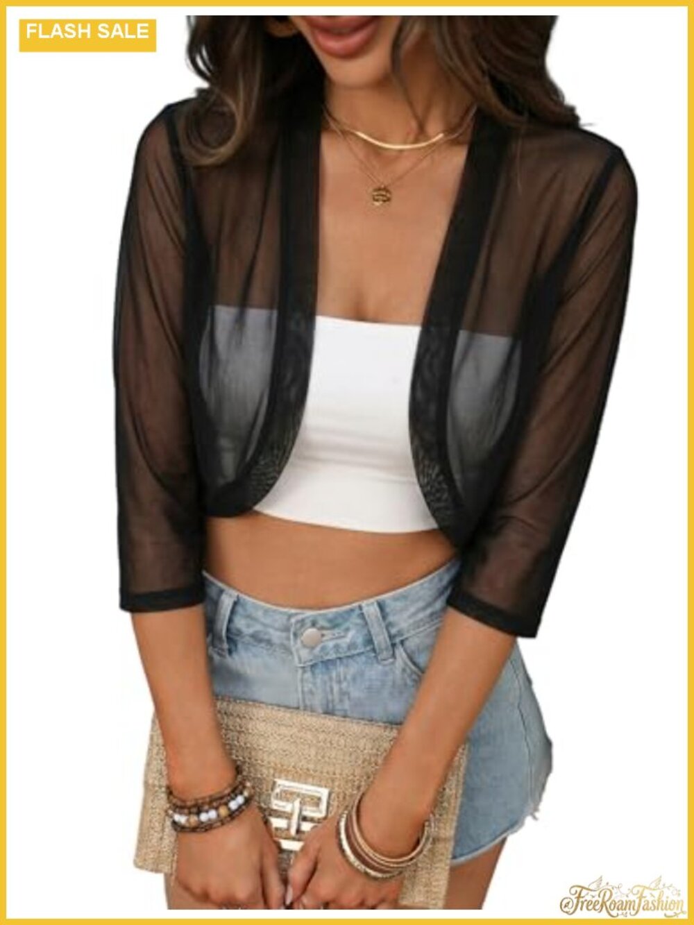 ZAFUL Women's Open Front Bolero Shrug Cardigan 3/4 Sleeve Lightweight Knit